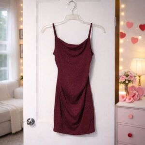 ✨ Burgundy Shimmer and Shine Cowl Neck Slip Dress Size XS
